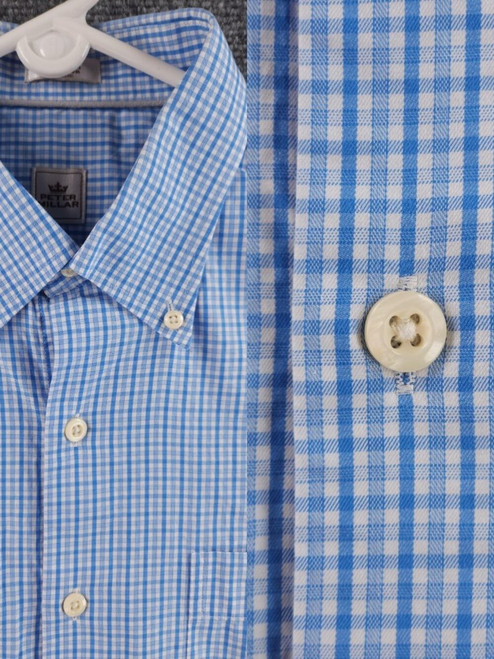 Peter Millar Button-Down Check Large Cotton Blue Long Sleeve Shirt Pocket Men